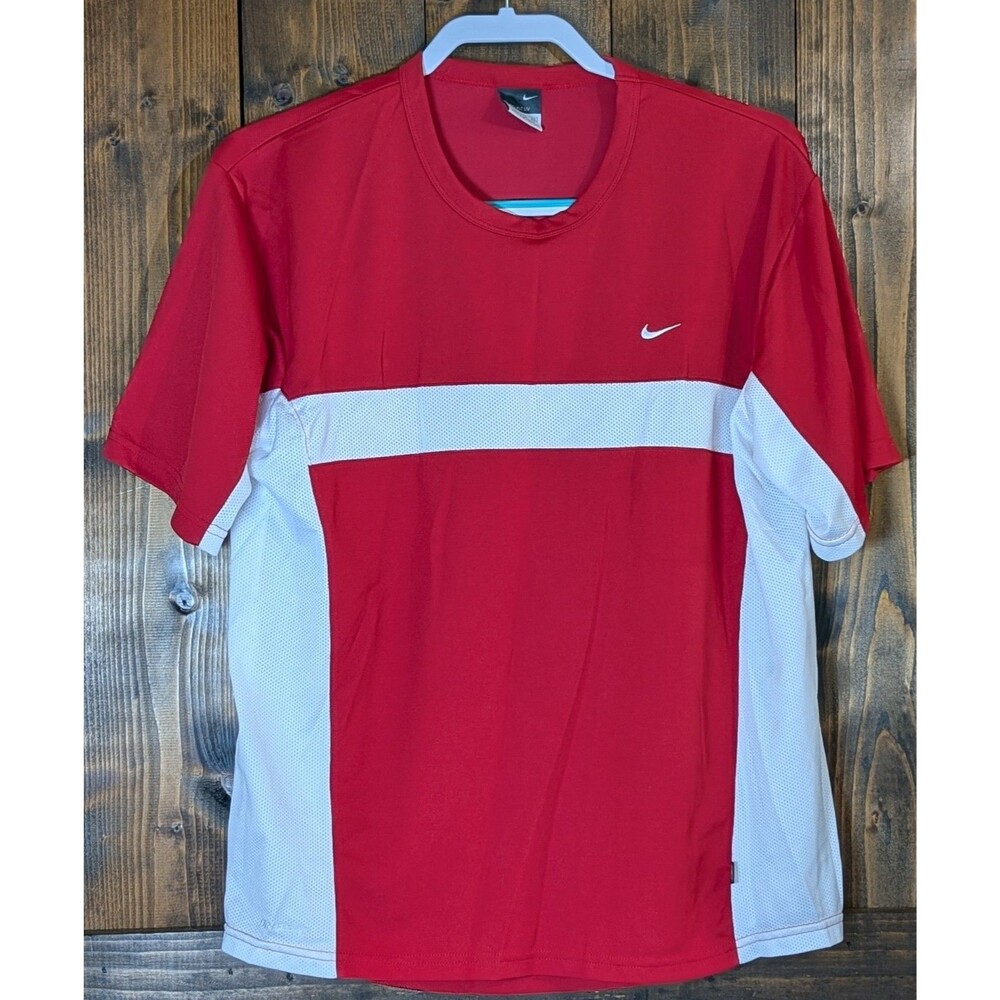 Nike Shirt Mens S Youth XL Red White Dri-FIT UV Mesh Panel Athletic Tee